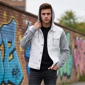 Wallflower Men's White and Gray Hooded Jacket